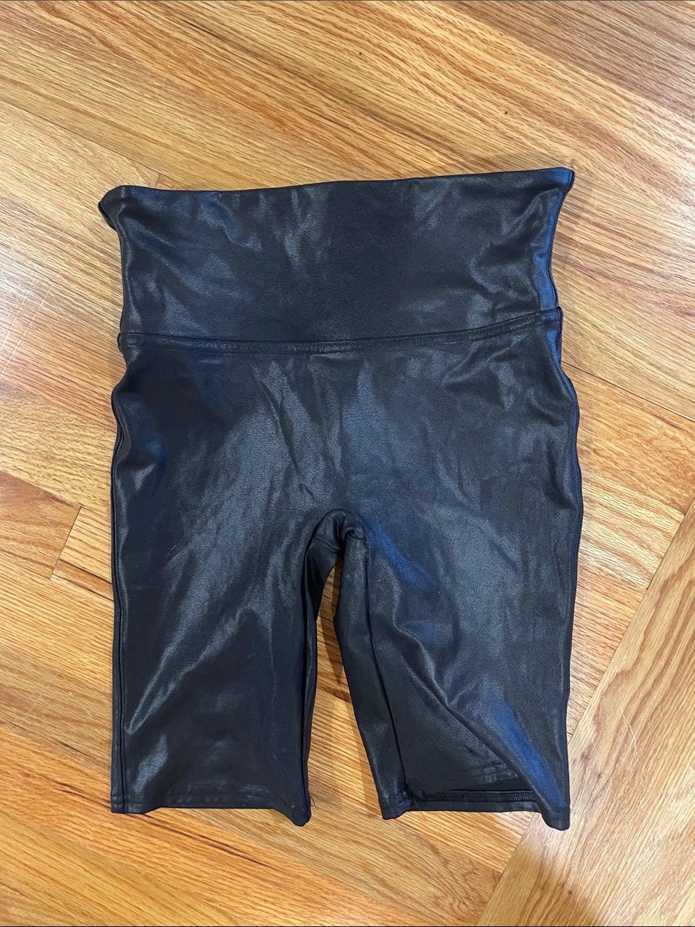 SPANX Black Faux Leather High-Waist Bike Shorts small